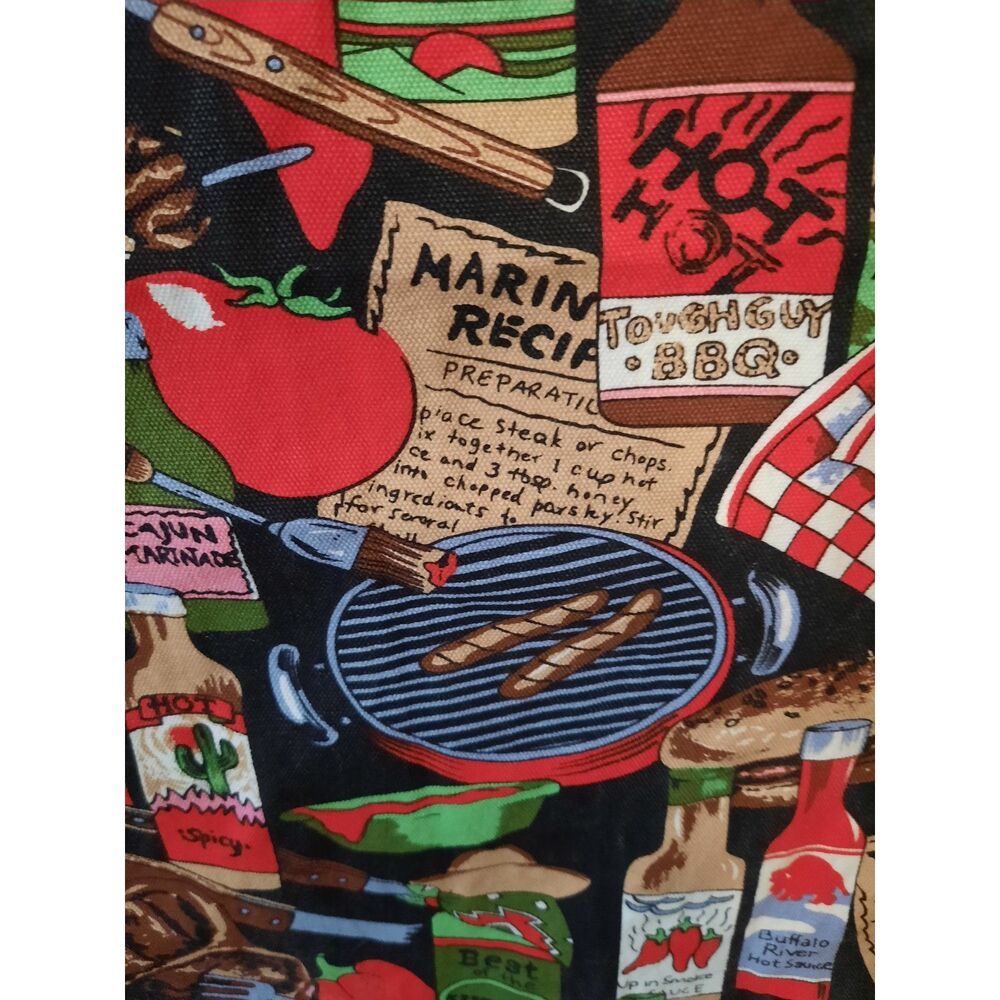 Vintage BBQ Grill Master Apron Cajun Hot Sauce Print Cooking Chef - Picture 6 of 7